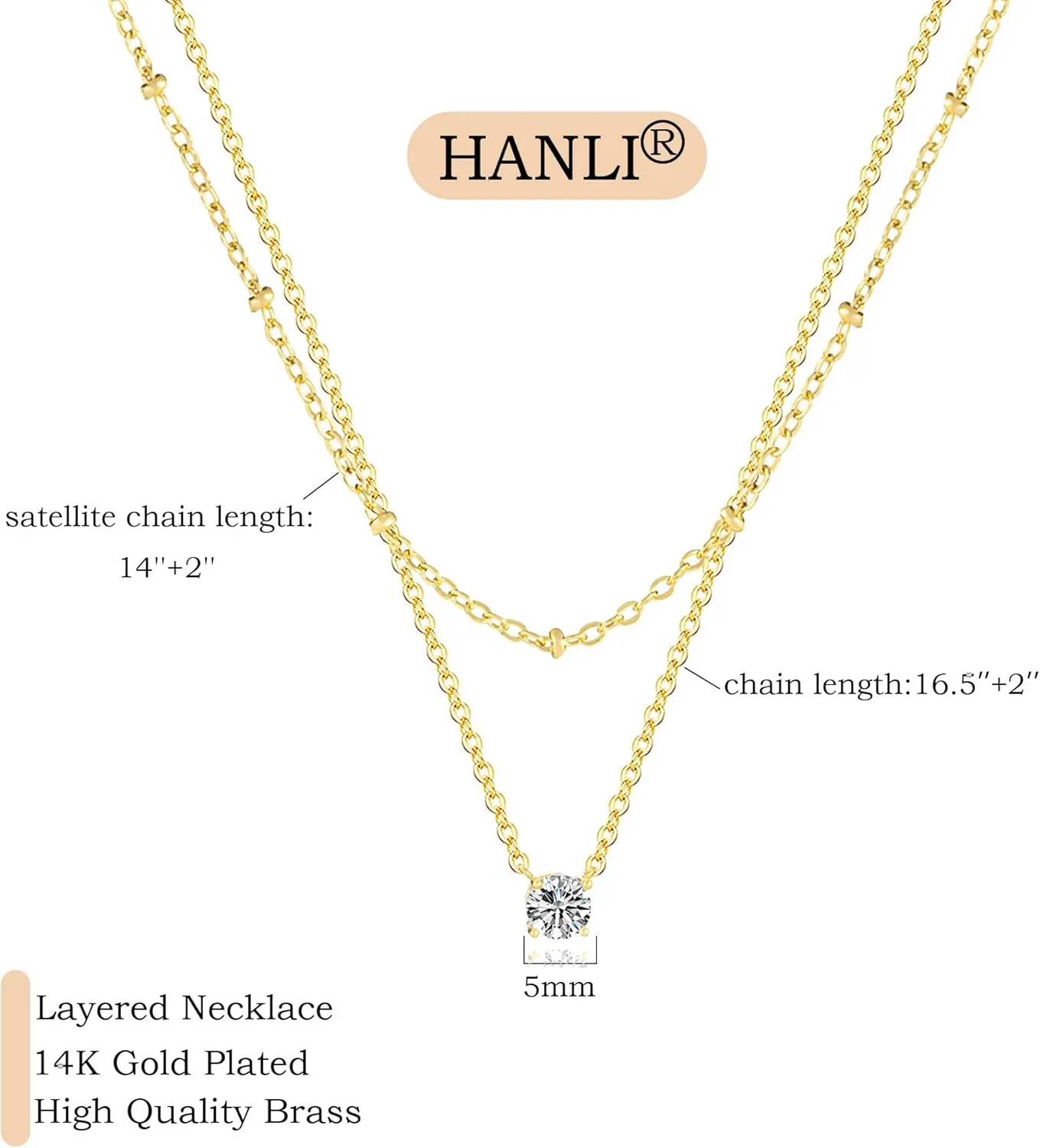 HANLI Layered Necklaces for Women 14K Gold Plated Dainty Layer Paper Clip Herringbone Necklaces Simple Satellite Box Chain Necklace Minimalist Everyday Jewelry