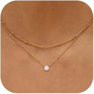HANLI Layered Necklaces for Women 14K Gold Plated Dainty Layer Paper Clip Herringbone Necklaces Simple Satellite Box Chain Necklace Minimalist Everyday Jewelry