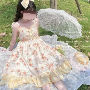 Happy Little Daisies    Dress Kawaii Academia Y2K Cottagecore Coquette Fairycore Dollette Princesscore
