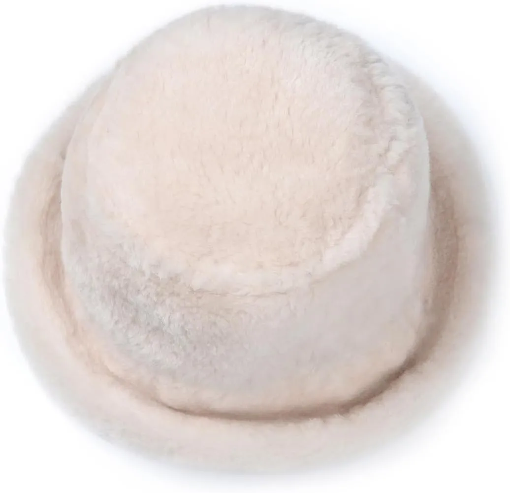Harssidanzar Mens and Womens Winter Shearling Bucket Hat Lambskin Leather Warm Fisherman Cap CU608US