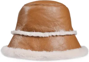Harssidanzar Mens and Womens Winter Shearling Bucket Hat Lambskin Leather Warm Fisherman Cap CU608US
