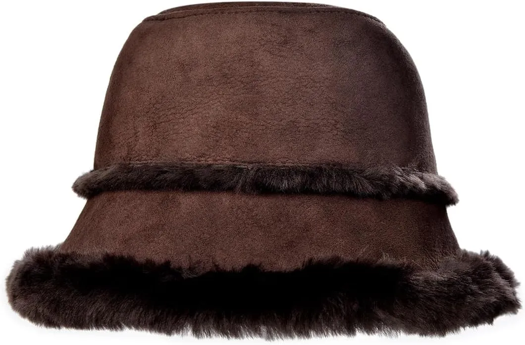 Harssidanzar Mens and Womens Winter Shearling Bucket Hat Lambskin Leather Warm Fisherman Cap CU608US