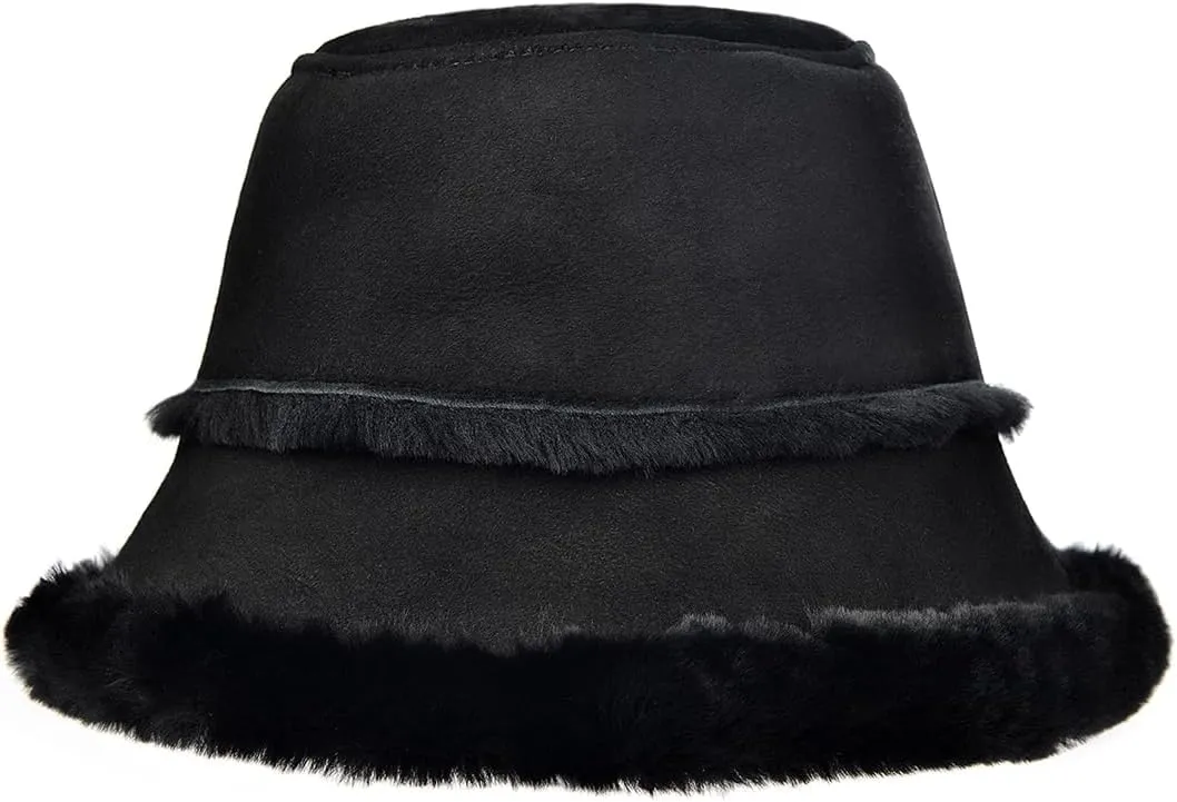 Harssidanzar Mens and Womens Winter Shearling Bucket Hat Lambskin Leather Warm Fisherman Cap CU608US