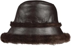 Harssidanzar Mens and Womens Winter Shearling Bucket Hat Lambskin Leather Warm Fisherman Cap CU608US