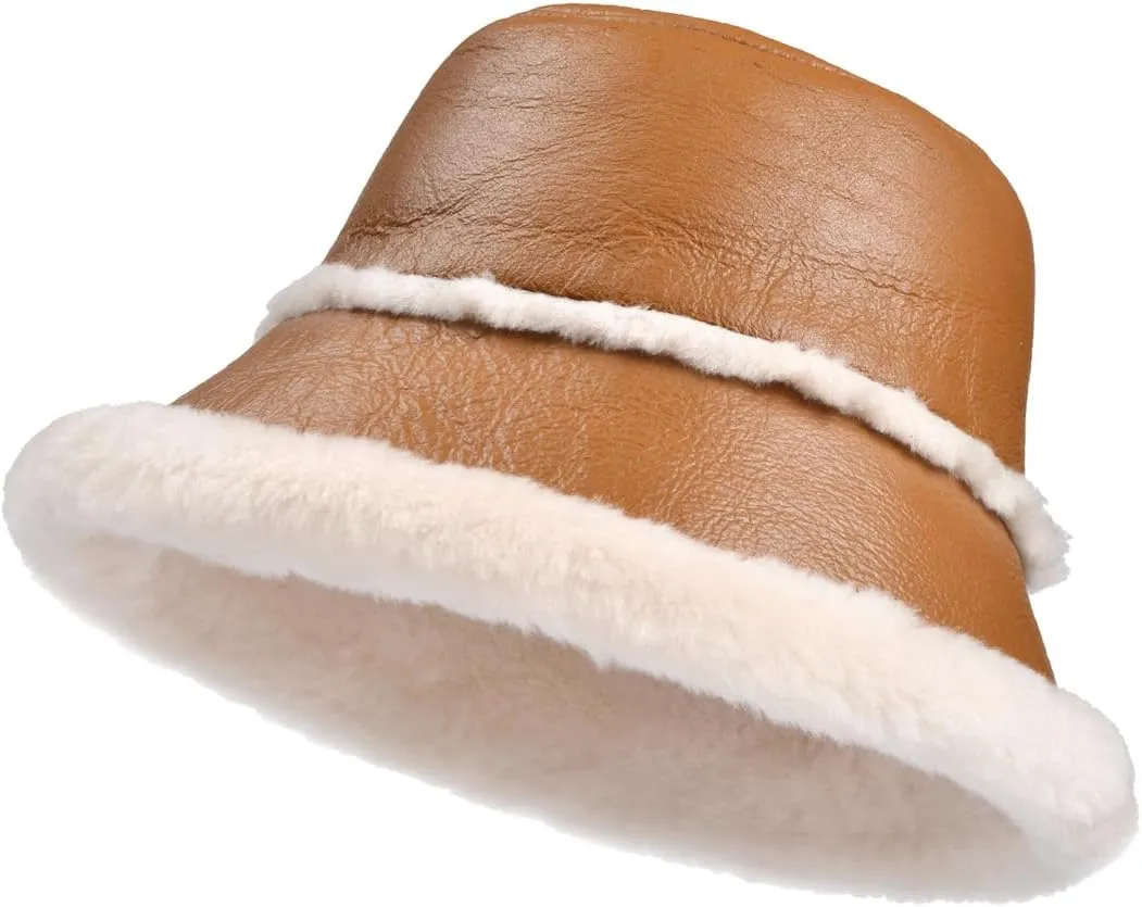 Harssidanzar Mens and Womens Winter Shearling Bucket Hat Lambskin Leather Warm Fisherman Cap CU608US