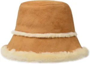 Harssidanzar Mens and Womens Winter Shearling Bucket Hat Lambskin Leather Warm Fisherman Cap CU608US