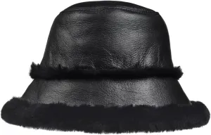 Harssidanzar Mens and Womens Winter Shearling Bucket Hat Lambskin Leather Warm Fisherman Cap CU608US