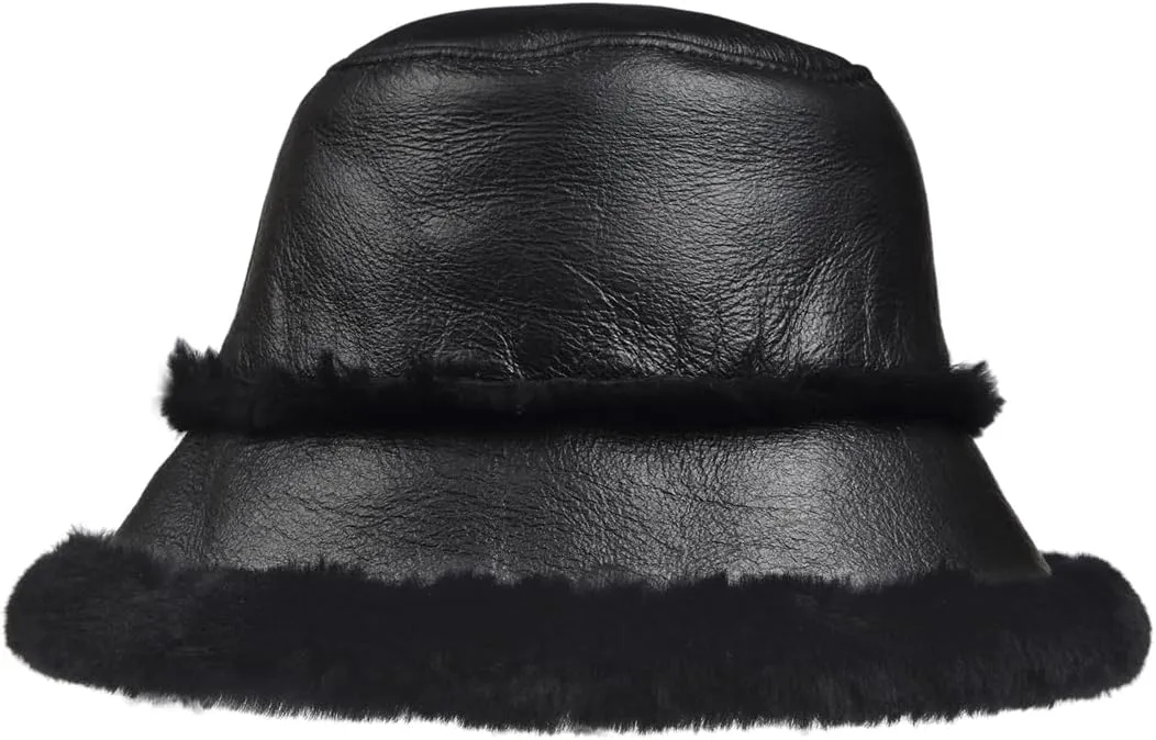 Harssidanzar Mens and Womens Winter Shearling Bucket Hat Lambskin Leather Warm Fisherman Cap CU608US
