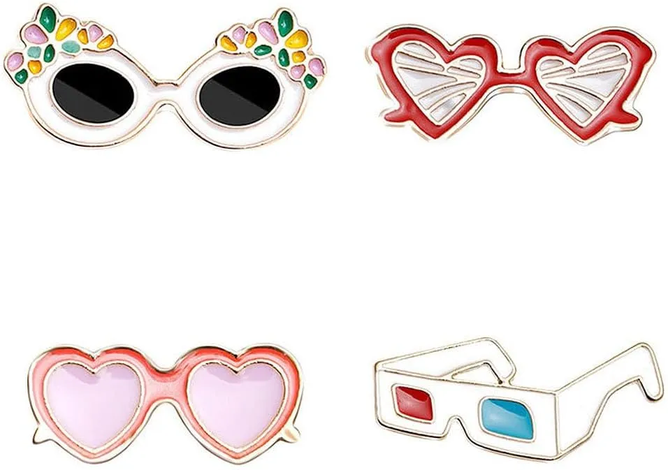Hawaiian Enamel Lapel Pins, 4pcs Mini Eyeglass Eyewear Tropical Button Pins for Collar, Hats, Bags, Hawaiian Party Costume Accessory (Mixed Style)
