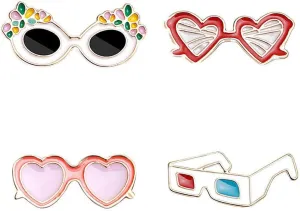 Hawaiian Enamel Lapel Pins, 4pcs Mini Eyeglass Eyewear Tropical Button Pins for Collar, Hats, Bags, Hawaiian Party Costume Accessory (Mixed Style)
