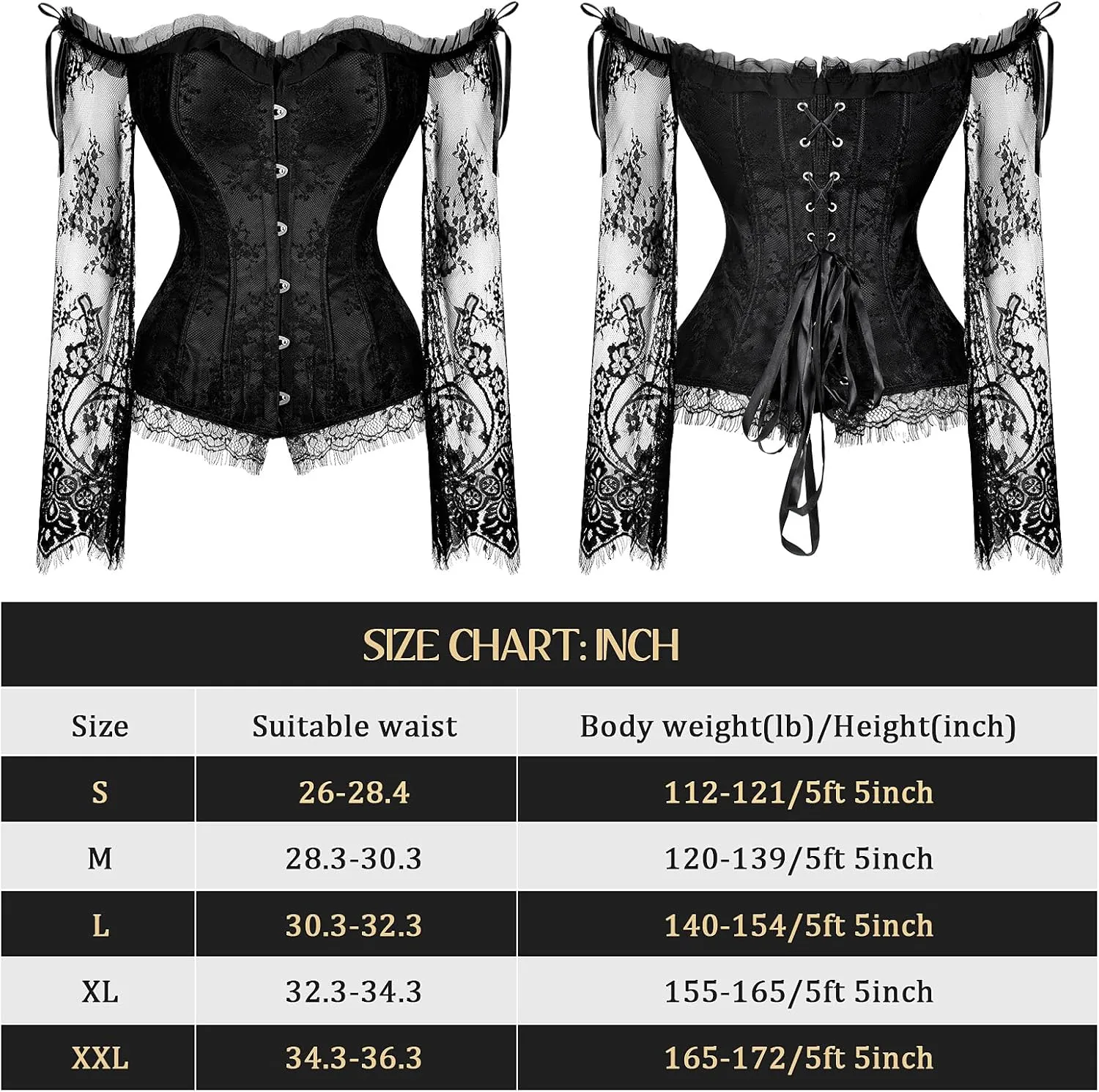 Haysandy Halloween Women Gothic Punk Vampire Accessories Corset Tops with Sleeve Corset Lace Choker Necklace Bracelet Earring