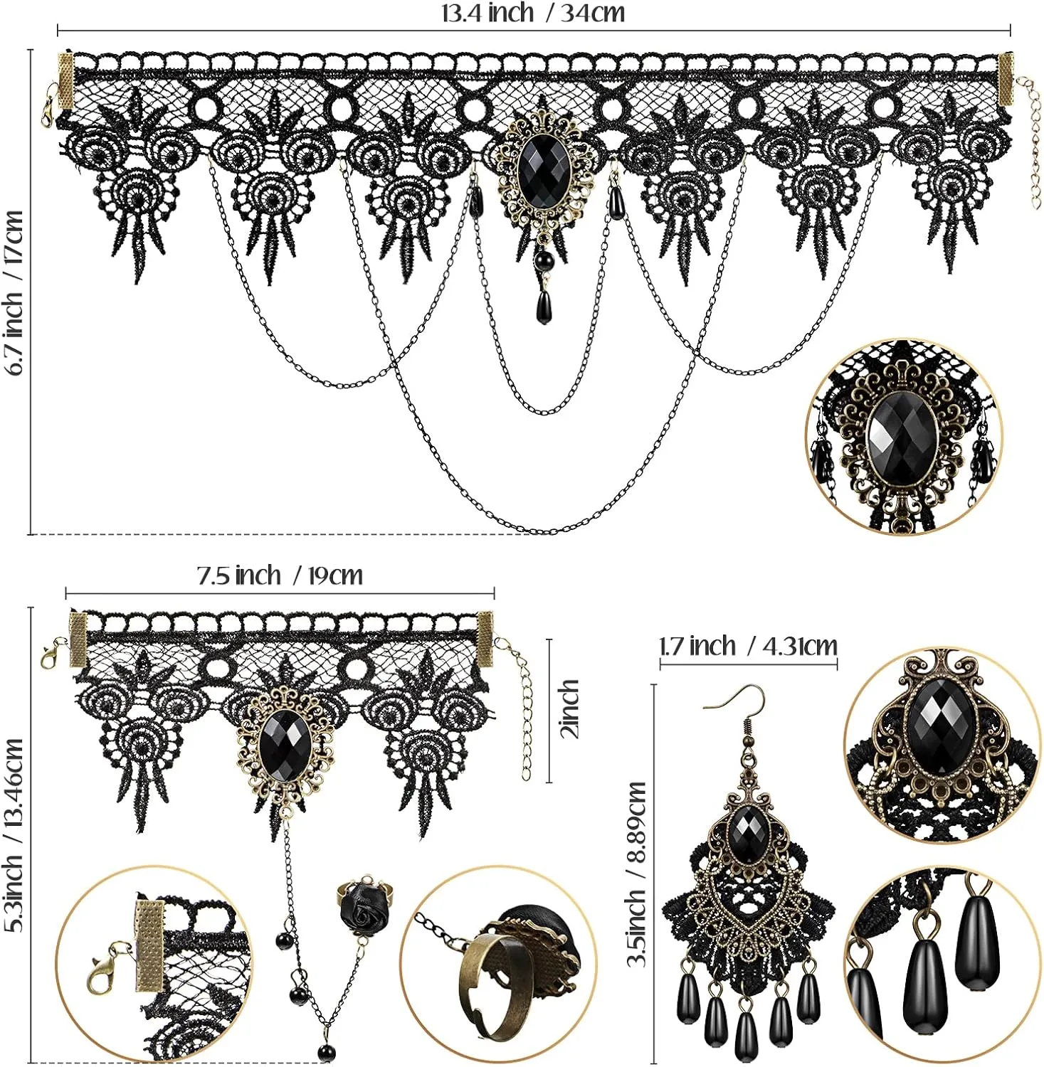 Haysandy Halloween Women Gothic Punk Vampire Accessories Corset Tops with Sleeve Corset Lace Choker Necklace Bracelet Earring
