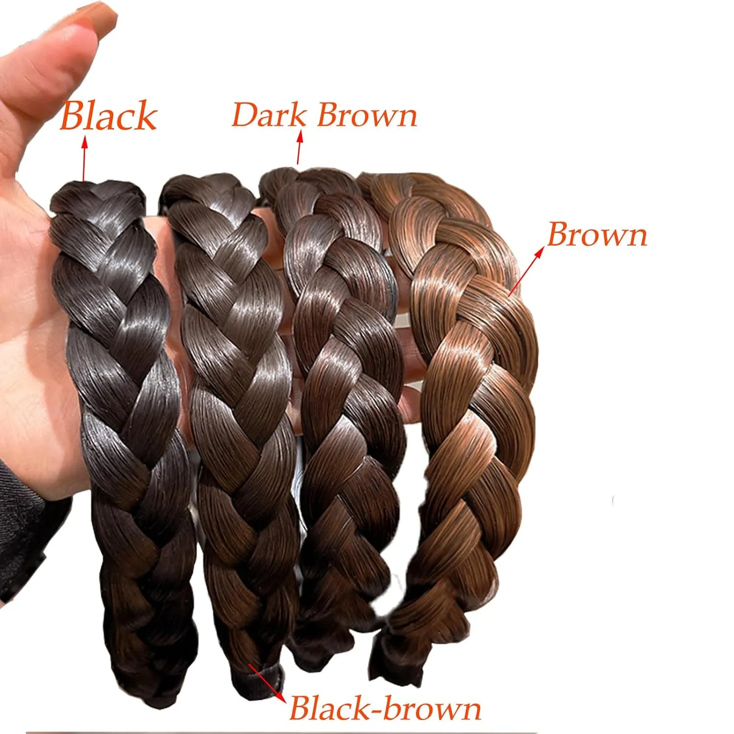 Headband 3 Strands Synthetic Hair Plaited Headband Braid Braided With Teeth Hair Band Beauty accessory Stretch Braid Headbands Hairpiece for Women (Black brown-3 Strands)