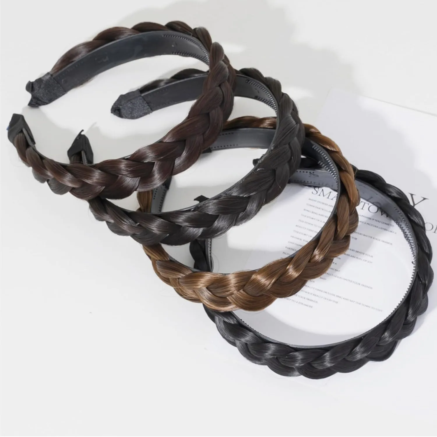 Headband 3 Strands Synthetic Hair Plaited Headband Braid Braided With Teeth Hair Band Beauty accessory Stretch Braid Headbands Hairpiece for Women (Black brown-3 Strands)