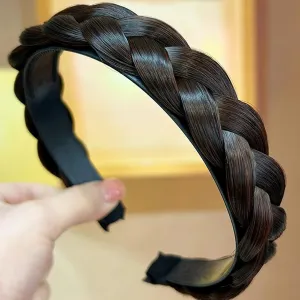 Headband 3 Strands Synthetic Hair Plaited Headband Braid Braided With Teeth Hair Band Beauty accessory Stretch Braid Headbands Hairpiece for Women (Black brown-3 Strands)