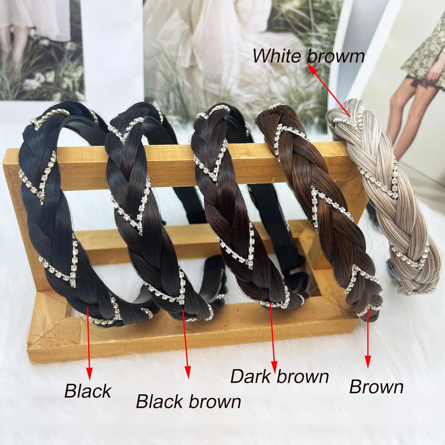 Headband 4 Strands Synthetic Hair Plaited Headband Braid Braided With Teeth Hair Band Beauty accessory Stretch Braid Headbands Hairpiece for Women (Black, Width 0.8 Inch)