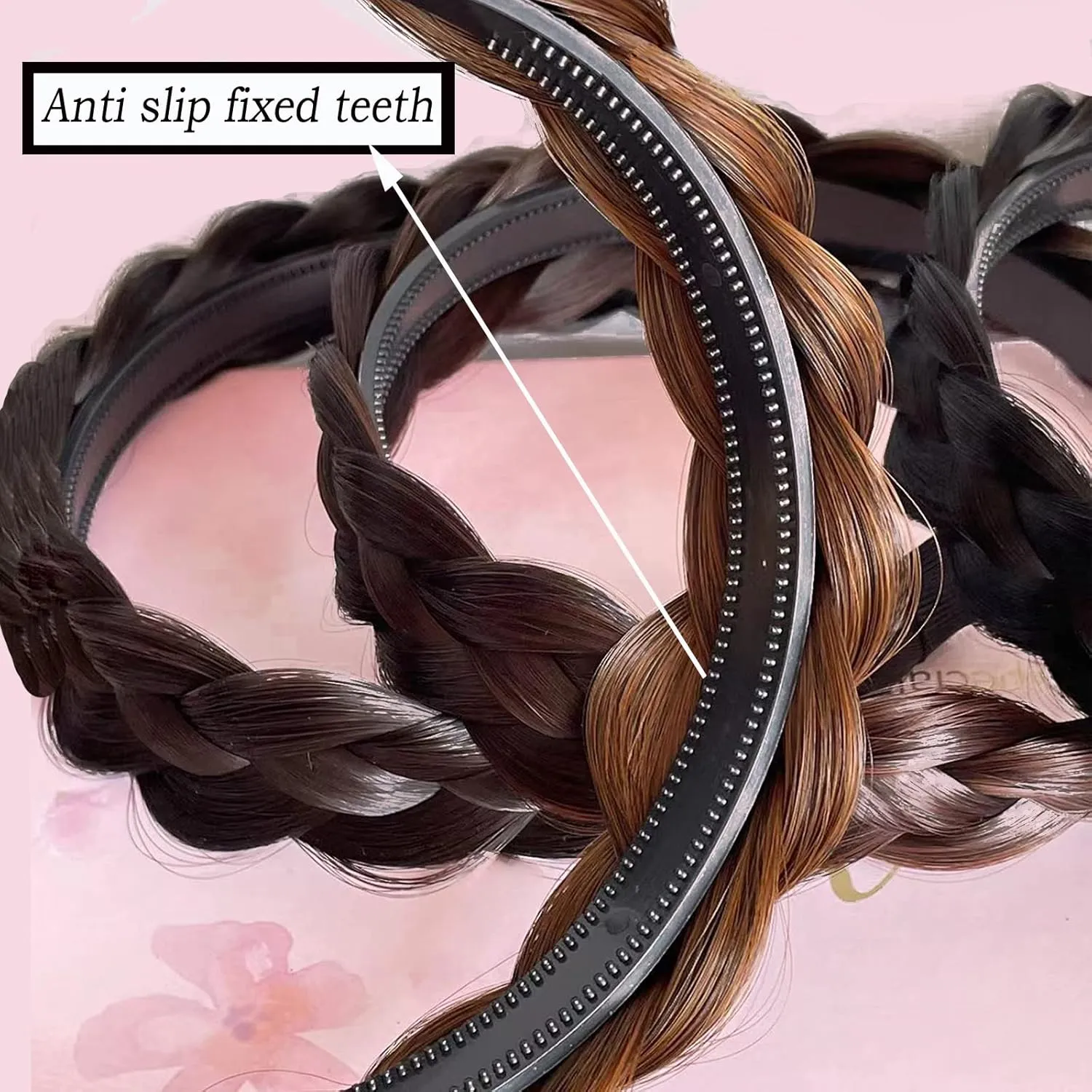 Headband 4 Strands Synthetic Hair Plaited Headband Braid Braided With Teeth Hair Band Beauty accessory Stretch Braid Headbands Hairpiece for Women (Black)