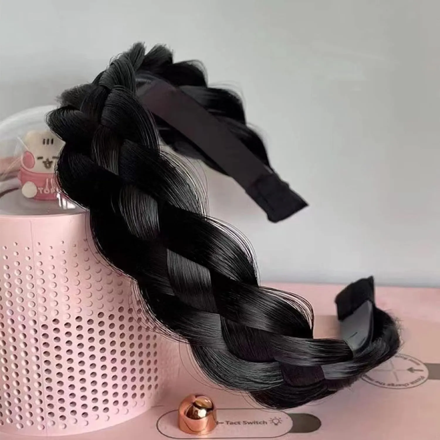 Headband 4 Strands Synthetic Hair Plaited Headband Braid Braided With Teeth Hair Band Beauty accessory Stretch Braid Headbands Hairpiece for Women (Black)