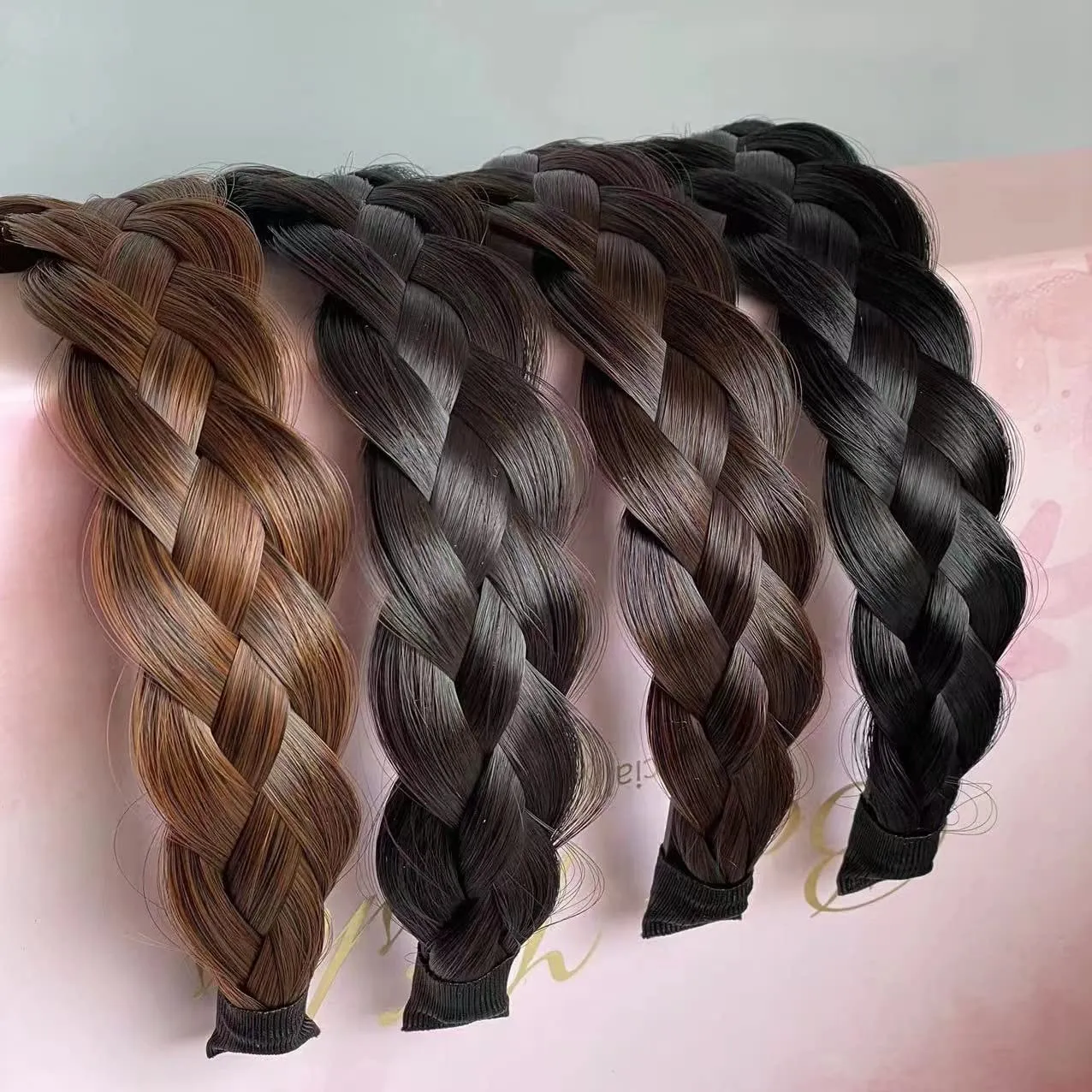 Headband 4 Strands Synthetic Hair Plaited Headband Braid Braided With Teeth Hair Band Beauty accessory Stretch Braid Headbands Hairpiece for Women (Black)