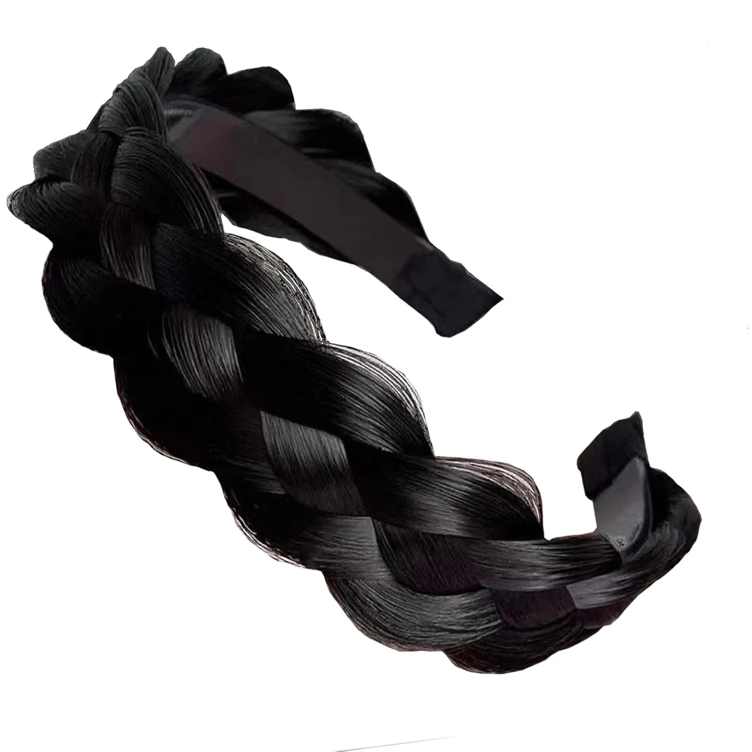 Headband 4 Strands Synthetic Hair Plaited Headband Braid Braided With Teeth Hair Band Beauty accessory Stretch Braid Headbands Hairpiece for Women (Black)
