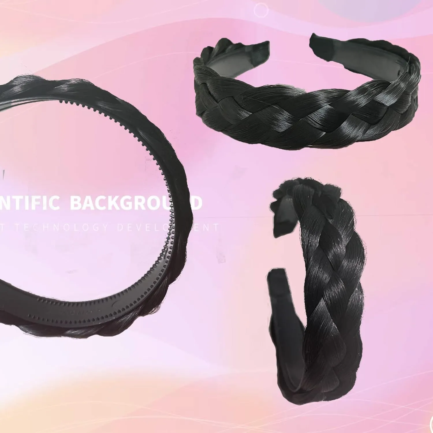Headband 4 Strands Synthetic Hair Plaited Headband Braid Braided With Teeth Hair Band Beauty accessory Stretch Braid Headbands Hairpiece for Women (Black)