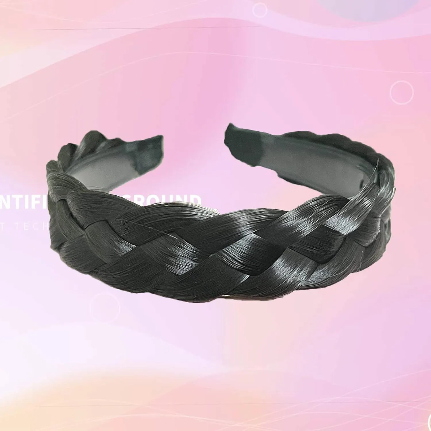Headband 4 Strands Synthetic Hair Plaited Headband Braid Braided With Teeth Hair Band Beauty accessory Stretch Braid Headbands Hairpiece for Women (Black)