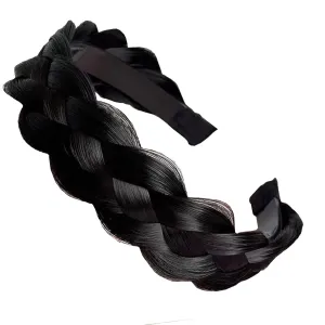 Headband 4 Strands Synthetic Hair Plaited Headband Braid Braided With Teeth Hair Band Beauty accessory Stretch Braid Headbands Hairpiece for Women (Black)