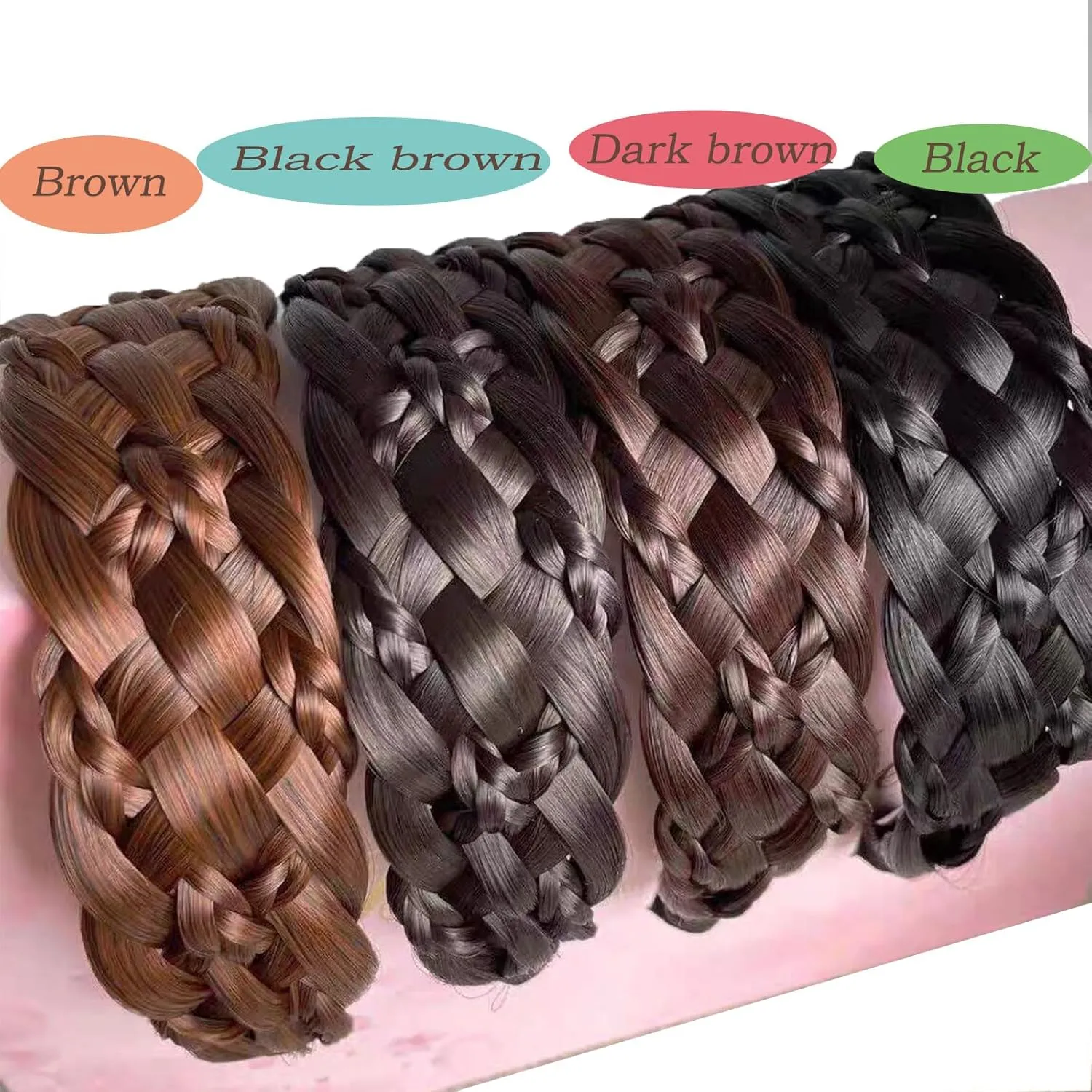 Headband 5 Strands Synthetic Hair Plaited Headband Braid Braided With Teeth Hair Band Beauty accessory Stretch Braid Headbands Hairpiece for Women (Black brown-Style 2)