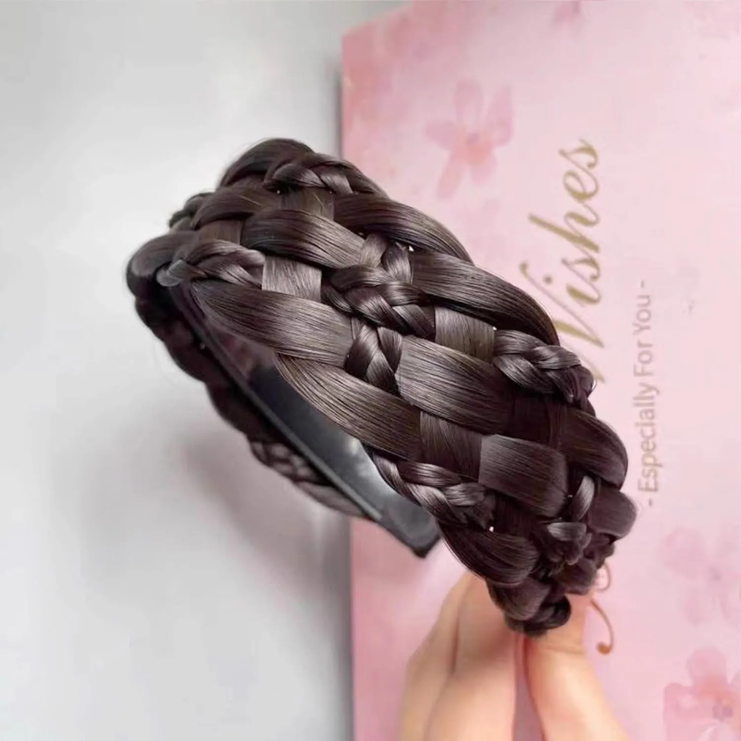 Headband 5 Strands Synthetic Hair Plaited Headband Braid Braided With Teeth Hair Band Beauty accessory Stretch Braid Headbands Hairpiece for Women (Black brown-Style 2)