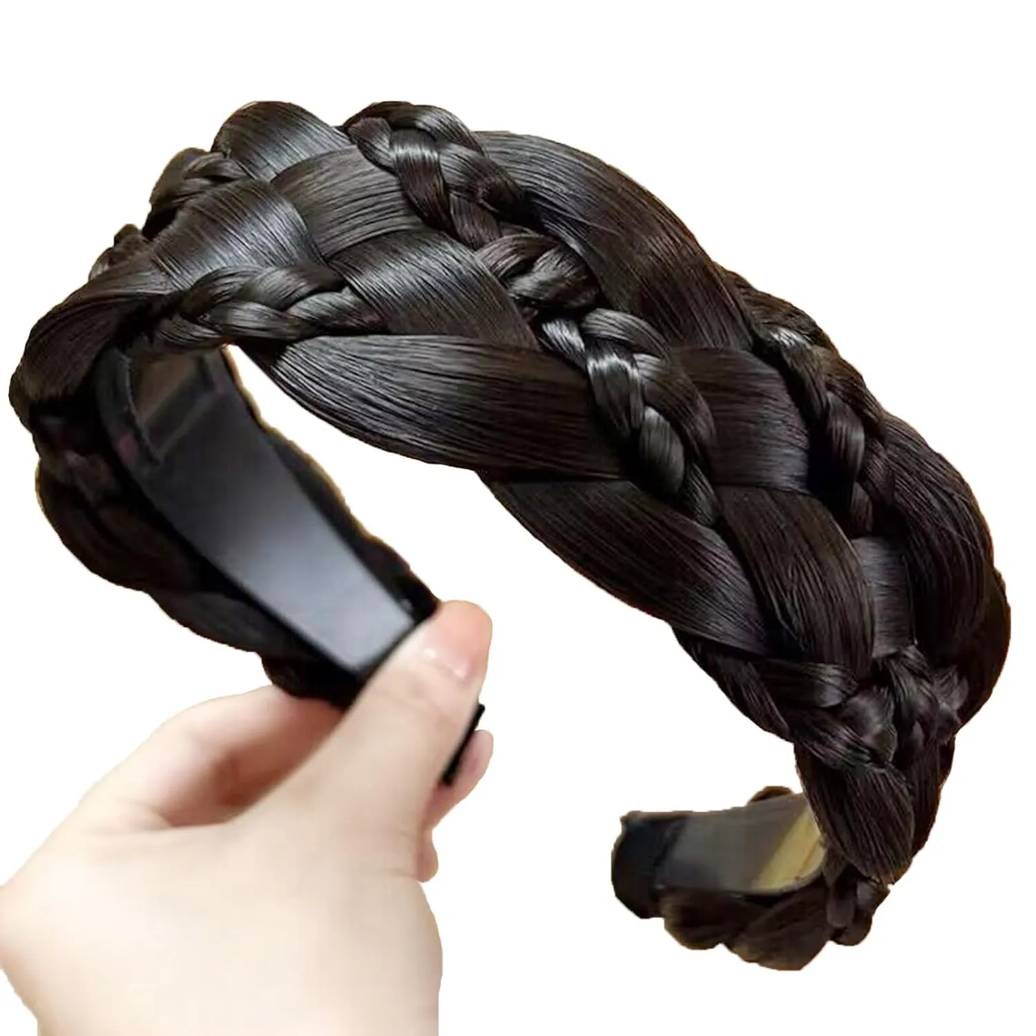 Headband 5 Strands Synthetic Hair Plaited Headband Braid Braided With Teeth Hair Band Beauty accessory Stretch Braid Headbands Hairpiece for Women (Black brown-Style 2)