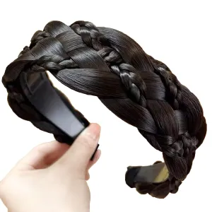 Headband 5 Strands Synthetic Hair Plaited Headband Braid Braided With Teeth Hair Band Beauty accessory Stretch Braid Headbands Hairpiece for Women (Black brown-Style 2)
