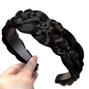 Headband 5 Strands Synthetic Hair Plaited Headband Braid Braided With Teeth Hair Band Beauty accessory Stretch Braid Headbands Hairpiece for Women (Black-Style 2)