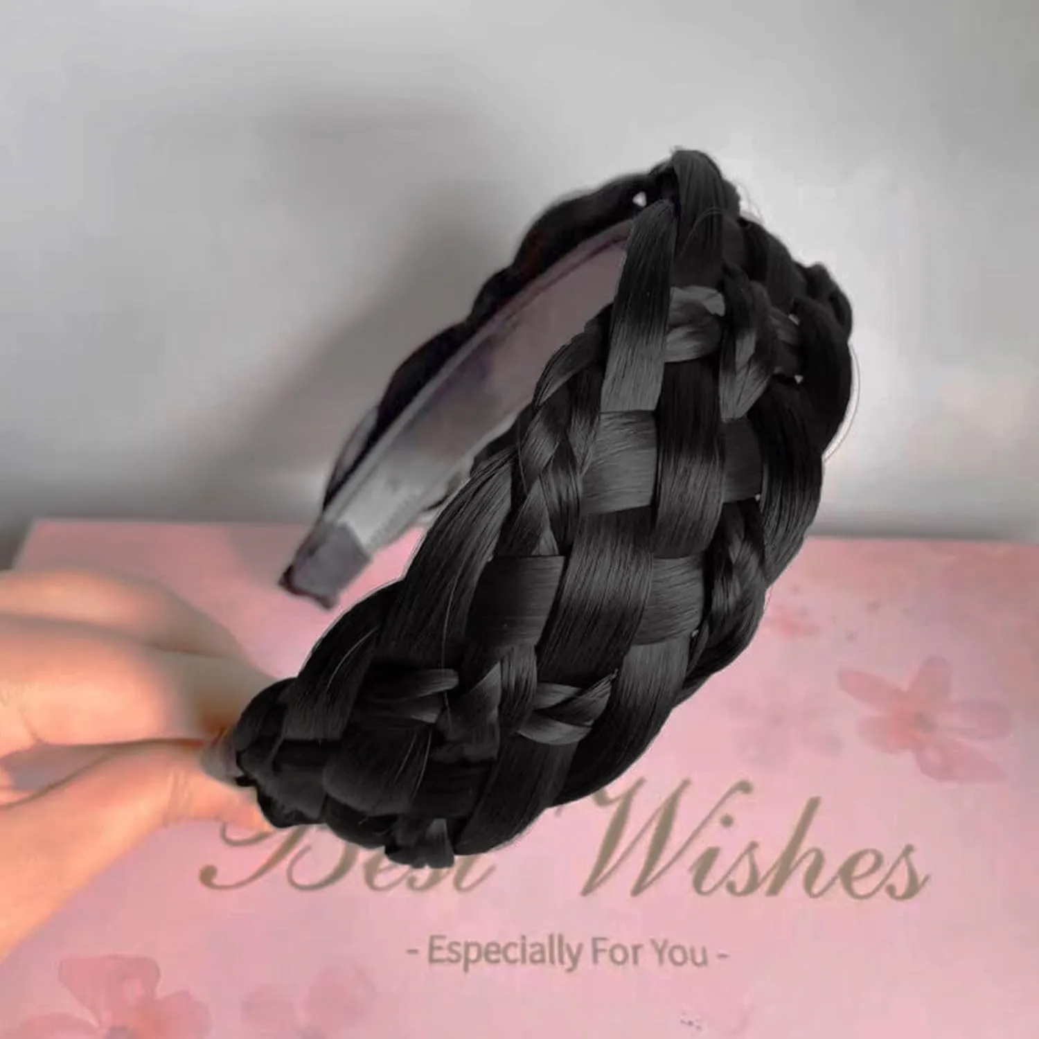 Headband 5 Strands Synthetic Hair Plaited Headband Braid Braided With Teeth Hair Band Beauty accessory Stretch Braid Headbands Hairpiece for Women (Black-Style 2)