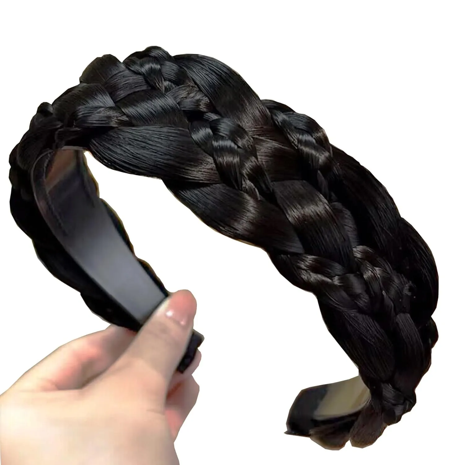 Headband 5 Strands Synthetic Hair Plaited Headband Braid Braided With Teeth Hair Band Beauty accessory Stretch Braid Headbands Hairpiece for Women (Black-Style 2)