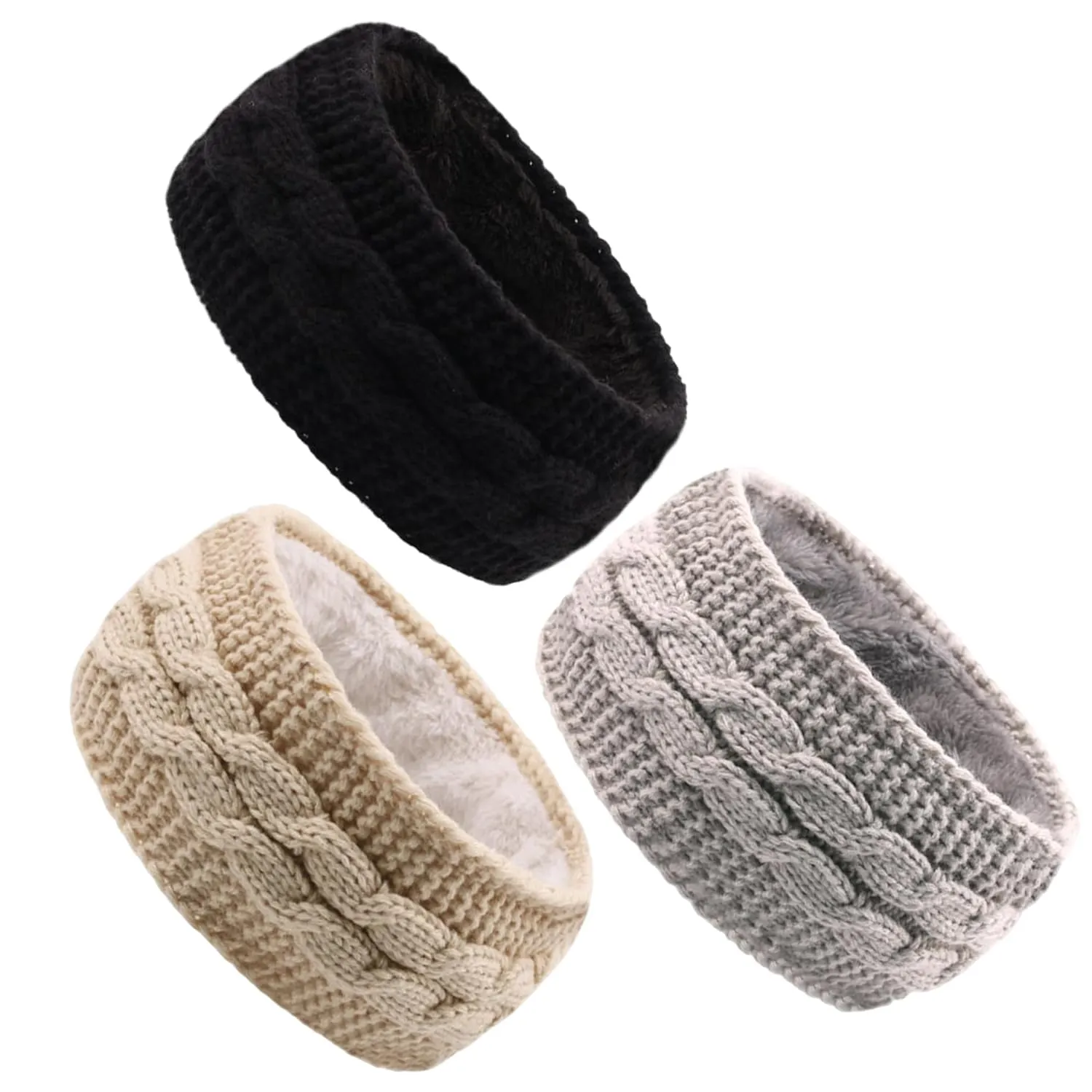Headbands for Women, Winter Headband 3PCS Elastic Warm Fleece-lined Headband Wide Knitted Headbands for Women Multi-Purpose Headbands for Skiing, Biking, Thick Headbands for Women