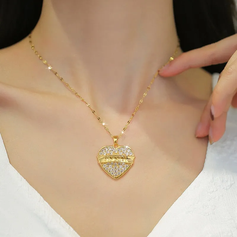 Heart MAMA Letter Pendant Necklace For Women Girl New Trend Neck Chain