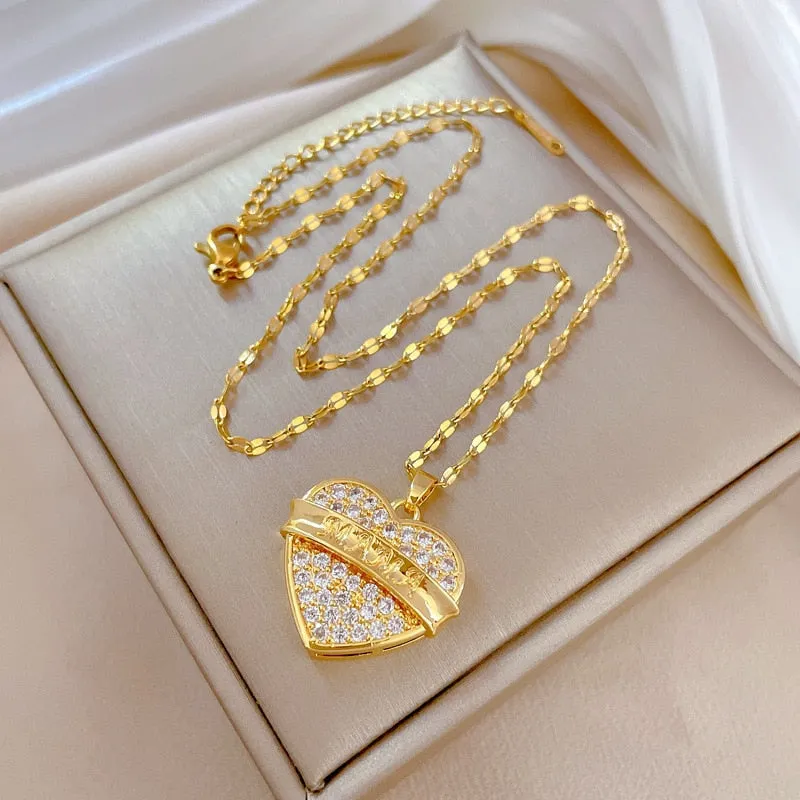 Heart MAMA Letter Pendant Necklace For Women Girl New Trend Neck Chain