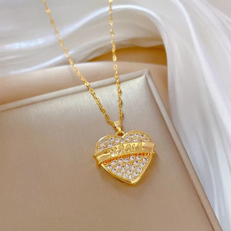 Heart MAMA Letter Pendant Necklace For Women Girl New Trend Neck Chain