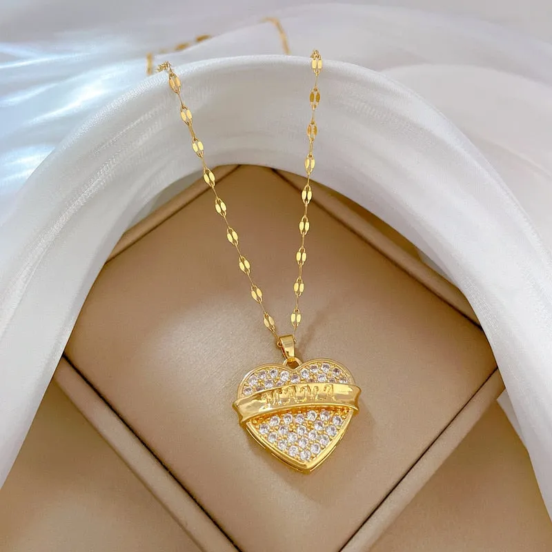 Heart MAMA Letter Pendant Necklace For Women Girl New Trend Neck Chain