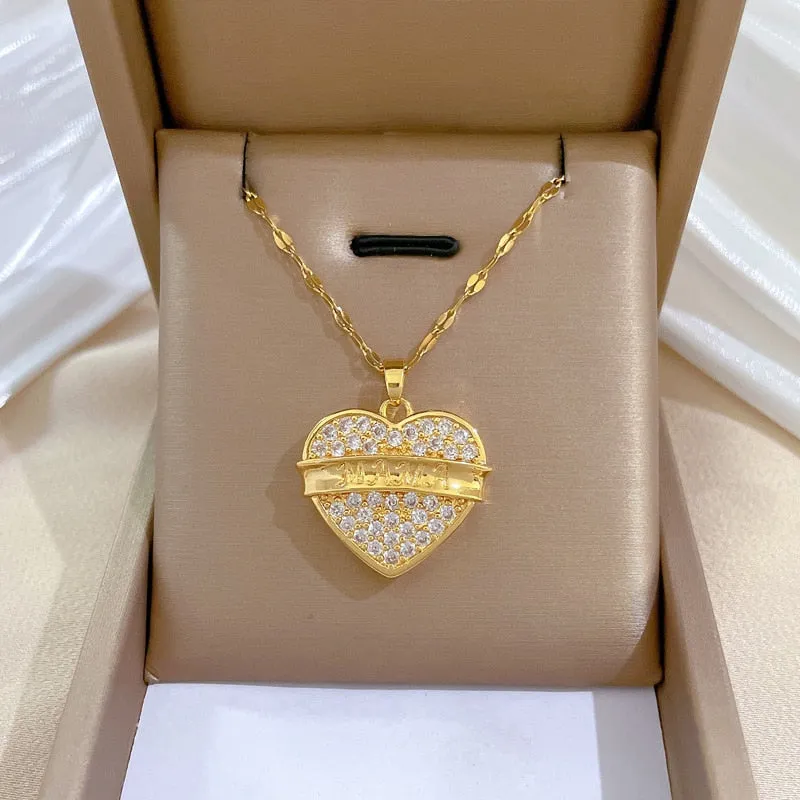 Heart MAMA Letter Pendant Necklace For Women Girl New Trend Neck Chain
