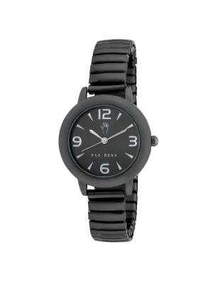 HEATHER Round Face Expandable Bracelet Watch in Black, 30mm