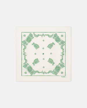 Helka - Printed Silk Scarf - Creme/Green