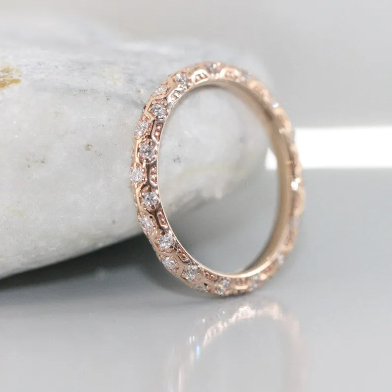 Hexagon Diamond Eternity Ring in 14K Gold