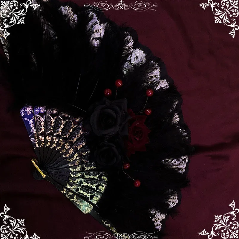 Hexagram~Dark themed Hand-made~Gothic Lolita Fox Fan