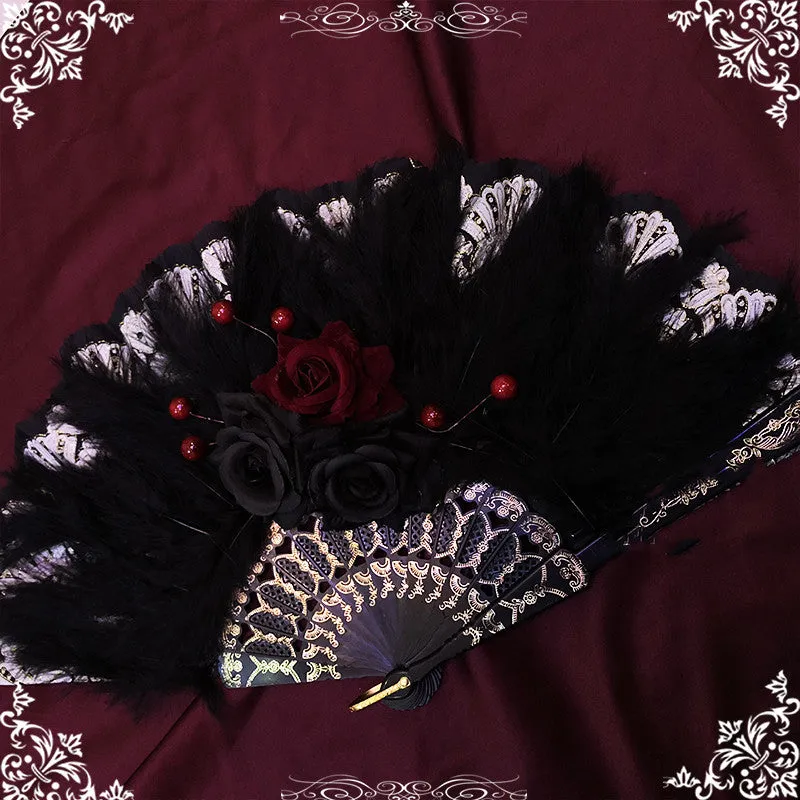 Hexagram~Dark themed Hand-made~Gothic Lolita Fox Fan