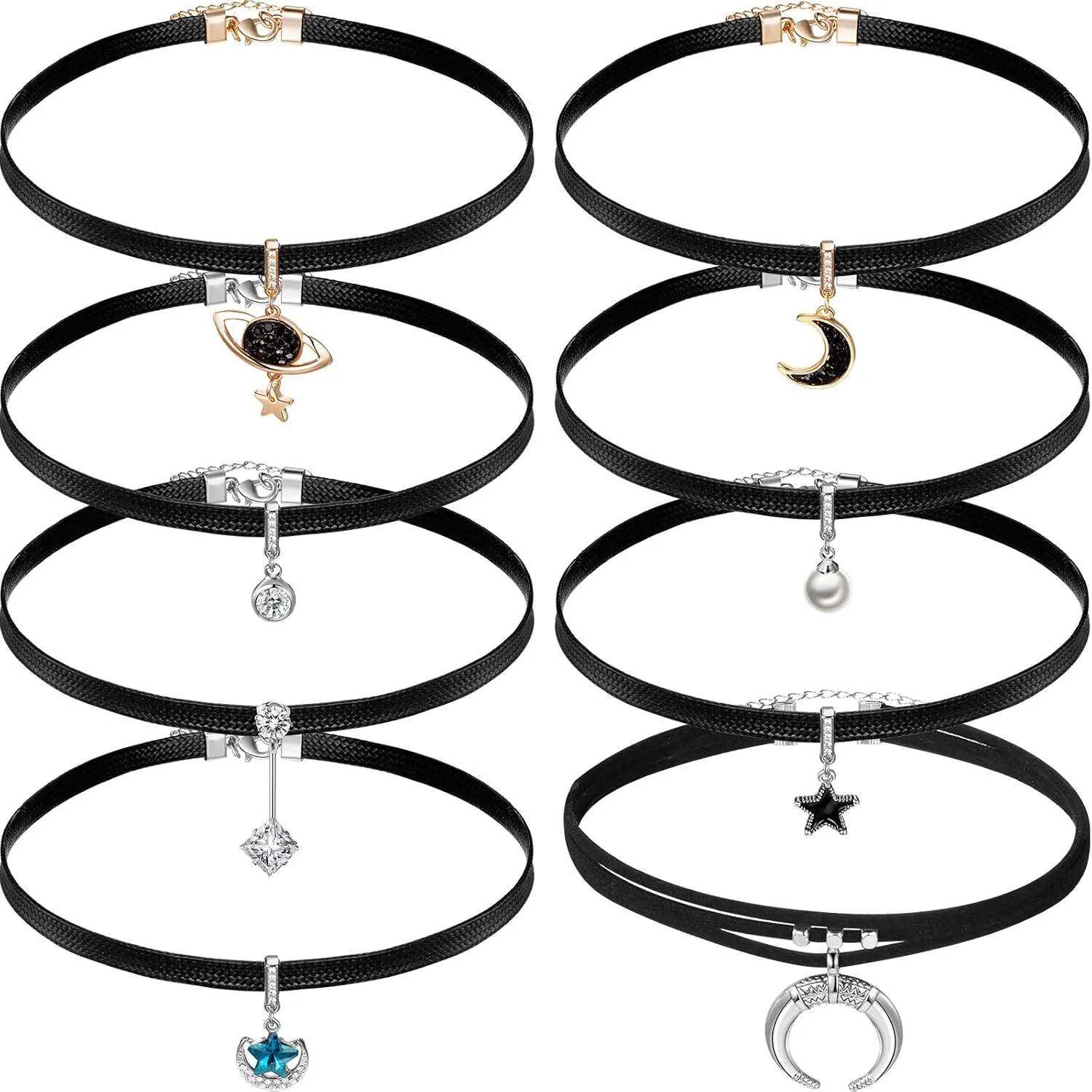 Hicarer 8 Pieces Black Faux Leather Choker Necklace for Women Valentine's Day Gift 15 Inch Adjustable Choker Necklaces Leather Gothic Chokers Women Accessories