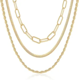 Hidepoo Gold Layered Necklaces for Women, 14K Gold Plated Dainty Coin Pendant Choker Necklace Herringbone Snake Necklace Paperclip Chain Layered Necklaces for Women Jewelry Gifts