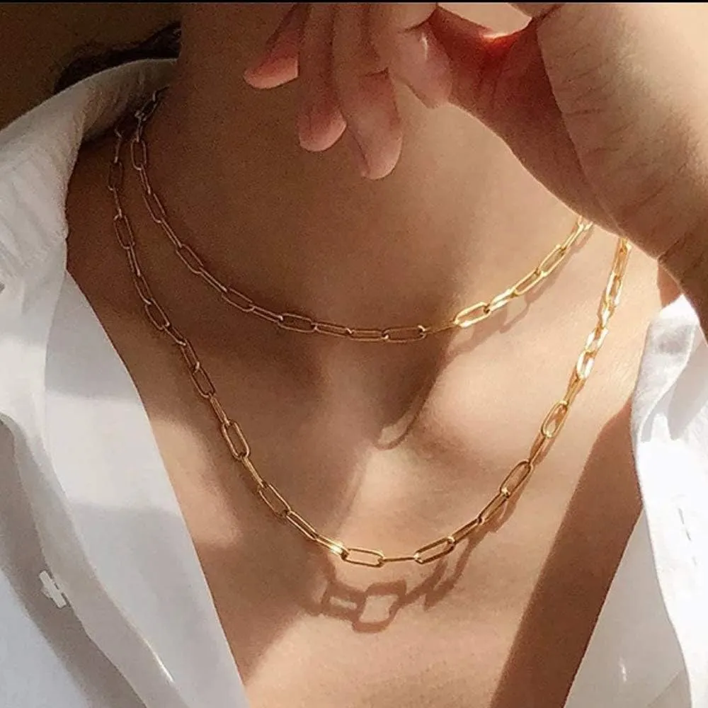 Hidepoo Gold Layered Necklaces for Women, 14K Gold Plated Dainty Coin Pendant Choker Necklace Herringbone Snake Necklace Paperclip Chain Layered Necklaces for Women Jewelry Gifts