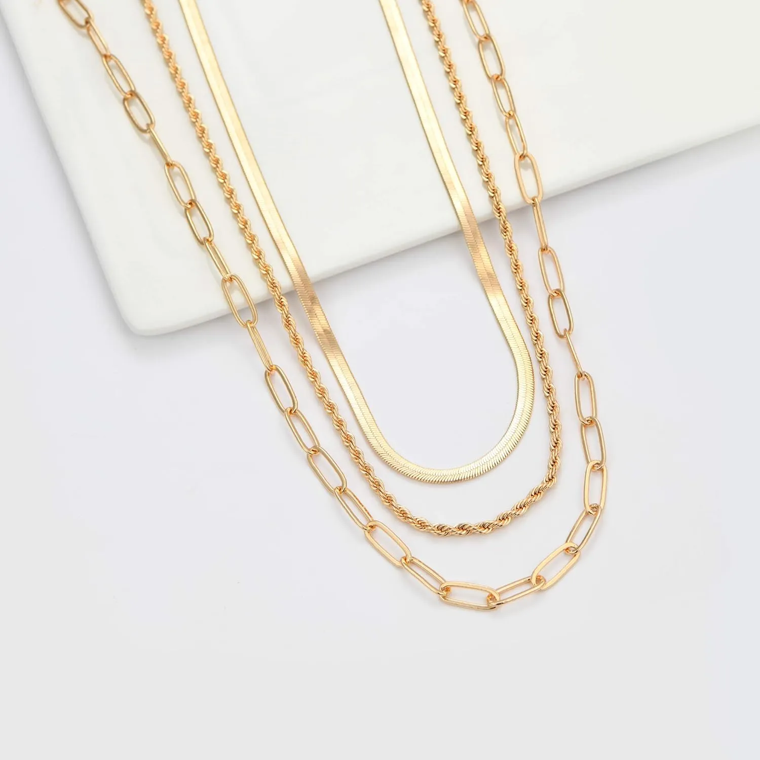Hidepoo Gold Layered Necklaces for Women, 14K Gold Plated Dainty Coin Pendant Choker Necklace Herringbone Snake Necklace Paperclip Chain Layered Necklaces for Women Jewelry Gifts