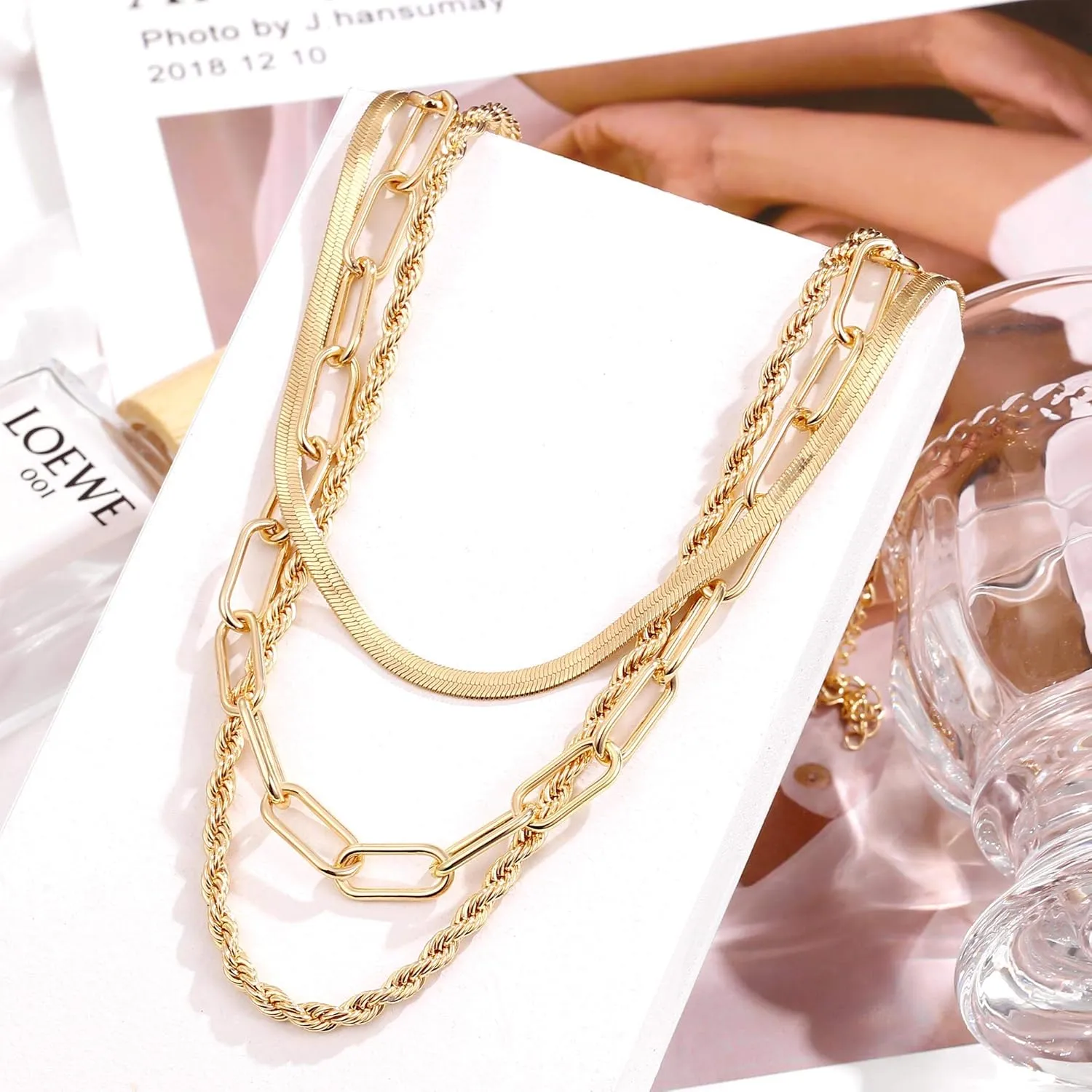 Hidepoo Gold Layered Necklaces for Women, 14K Gold Plated Dainty Coin Pendant Choker Necklace Herringbone Snake Necklace Paperclip Chain Layered Necklaces for Women Jewelry Gifts